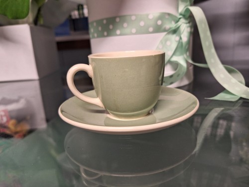 Villeroy & Boch Mettlach Green White France Vintage 1 Plate Teacup Duo Set Retro - Picture 3 of 13
