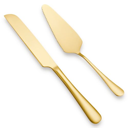Wedding Cake Knife and Server Set Gold Stainless Steel Cake Pie Serving Set G...
