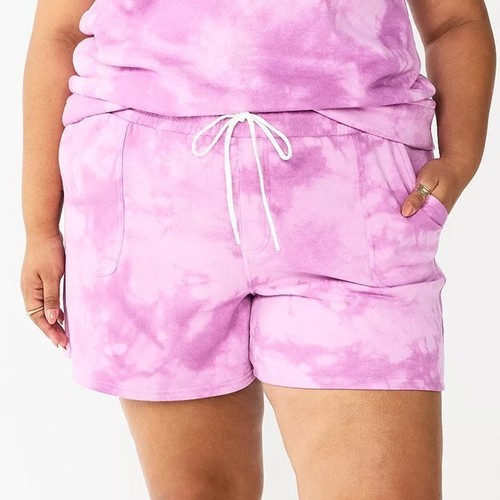 Sonoma Drawstring Fleece Shorts Purple Tie Dye Plus Size 1X