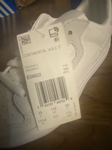 Adidas Continental Vulc Triple White Sneaker Kids Sz 11.5 Orthopedic - Picture 4 of 6