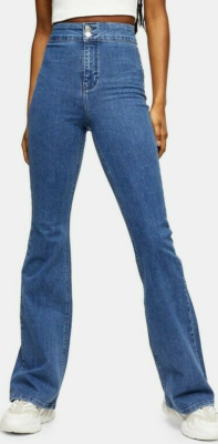 NWT TOPSHOP Women's 'CONSIDERED' Blue STRETCH FLARE JEANS - Main Image