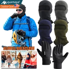 Windproof Balaclava Fleece Full Face Mask & Thermal Winter Gloves Touch Screen