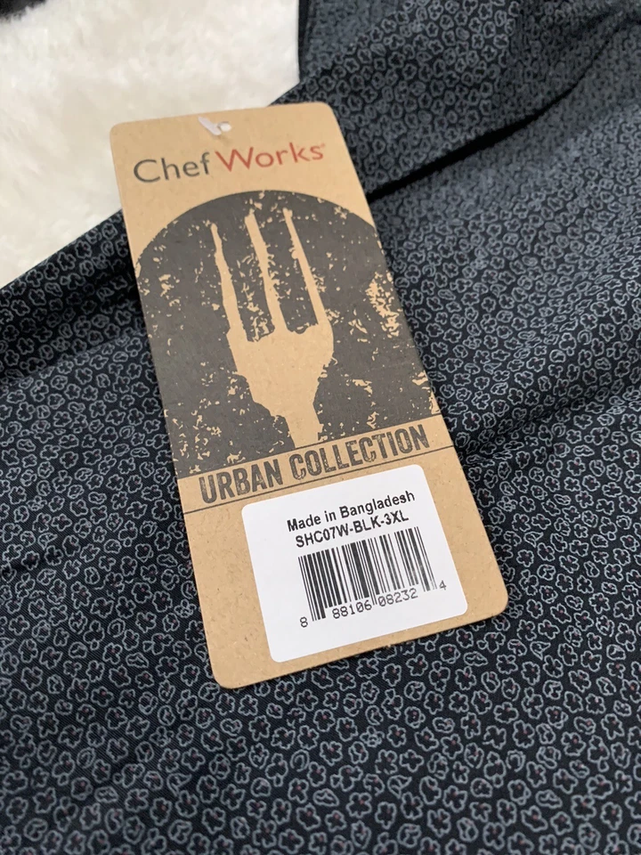 Nueva Camisa Chef Works Negra Manga Corta Geométrica Trabajo Abotonada Talla 3XL Top Foto 2 de 4