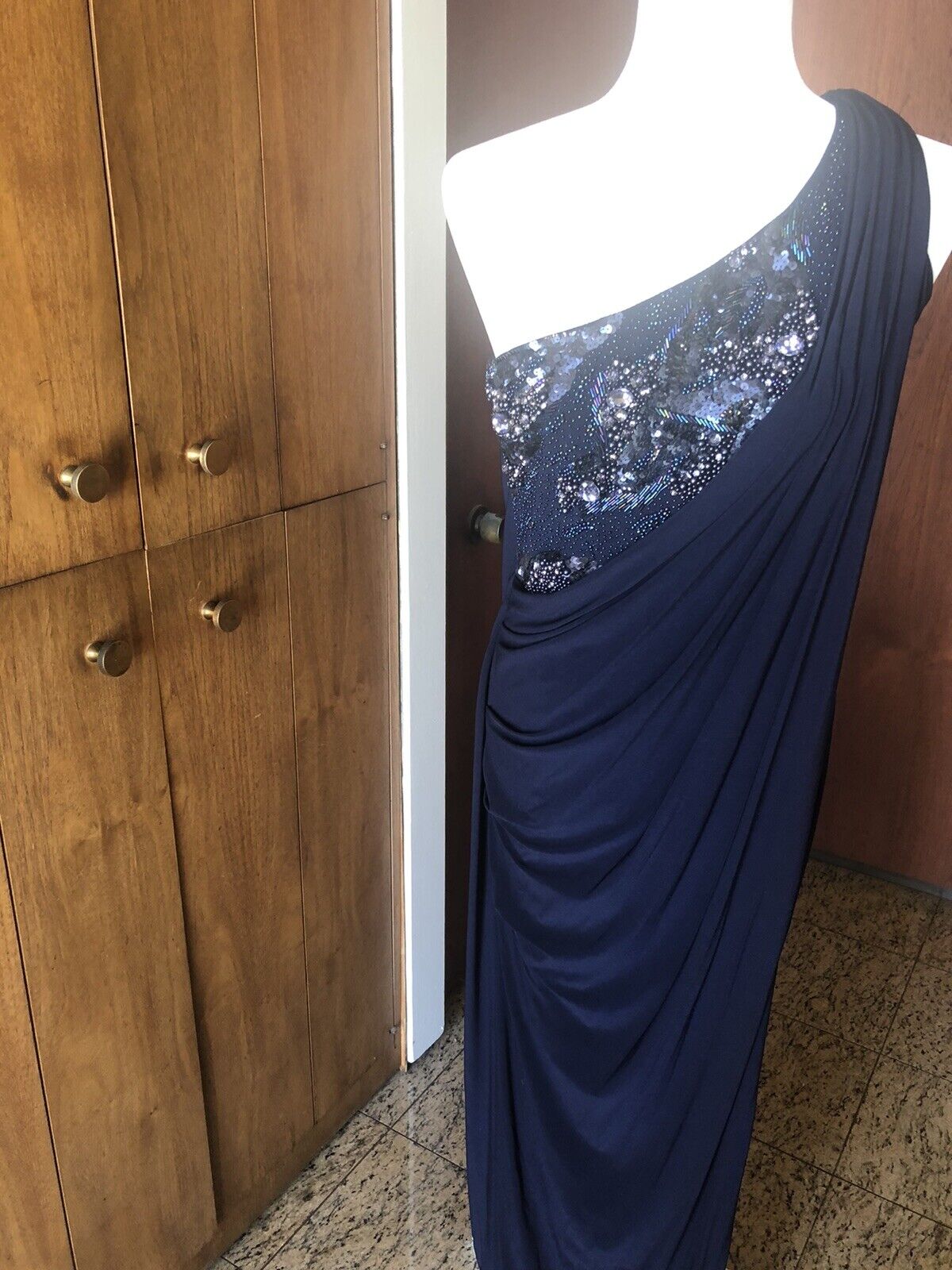 Mignon Beaded Asymmetrical Ball Gown Midnight Blue - image 6
