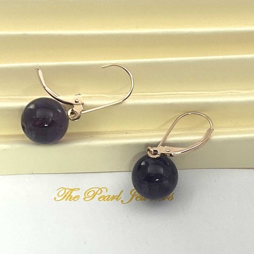 14kt Rose Solid Gold Leverback 10mm Purple Amethyst Bead Dangle Earrings - Picture 4 of 6