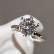 1.72 Ct Round Moissanite 6-Prong Solitaire Engagement Ring 14k White Gold Plated