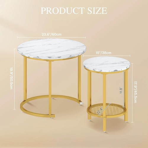 Satz Couchtische 2er Set, runde Stapelsofa Beistelltische für Wohnzimmer - Bild 4 von 7