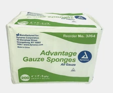 1 Pack Dynarex #3264 Advantage Gauze Sponges 4" x 4", 8 ply, 200 per Pack