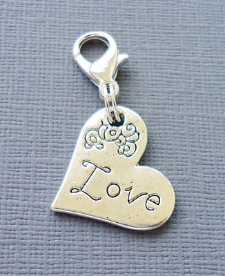 Heart Love Clip On Charm Pendant Lobster Clasp for Link Chain C143