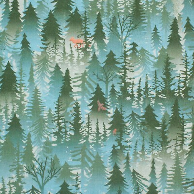 100% Baumwollstoff - Forest Chatter - Maywood Studio. Wald Fuchs Bäume Tiere