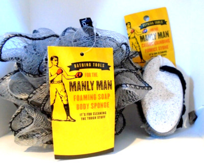 Body Sponge Puff Large & Pumice Stone Bathing Tools for the Manly Man