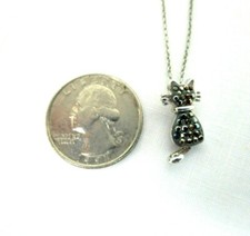 Black Rhinestone Sitting Cat Childs Necklace Silver Tone Chain Halloween Kitty