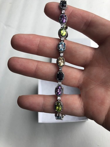 925 Sterling Silver Stamped Bracelet GARNET CITRINE AMETHYST PERIDOT TOPAZ - Picture 5 of 5