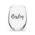 15 Oz. Riesling Stemless Wine Glass Clear w/ Black Wording and Decorative Swirls