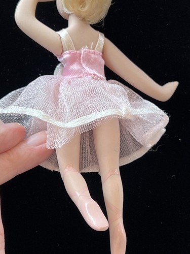 Jointed Bisque Porcelain Ballerina Doll In Classic Pink Tutu With Stand 6"Blonde - Picture 3 of 5