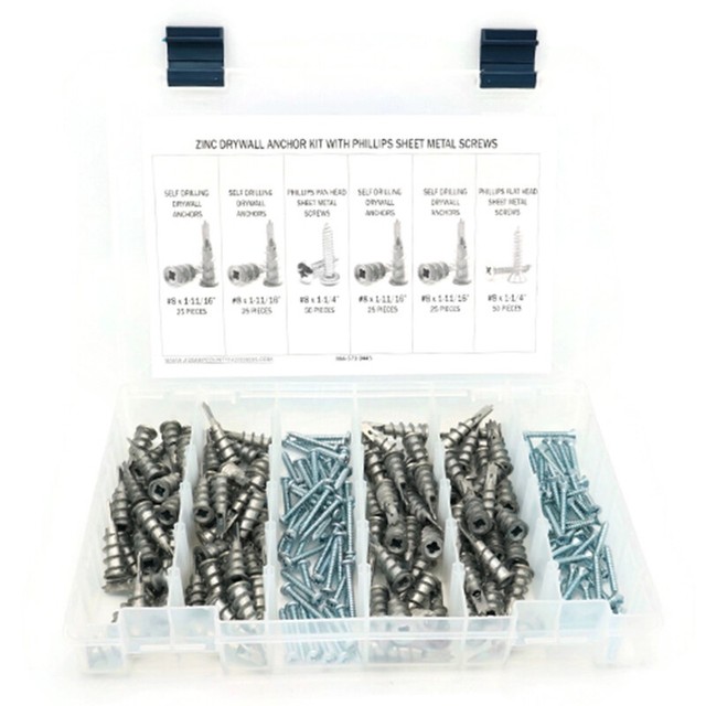 Heavy Duty Self Drilling Drywall Anchors with Sheet Metal Screws Kit