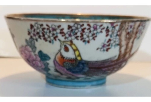 Vintage Asian Style Porcelain Bowl Flowers Birds Multi Color Hand Painted B182 - Picture 2 of 12