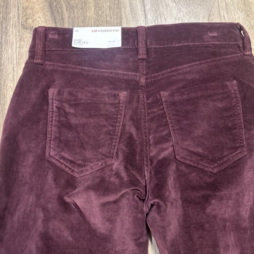 Liz Claiborne Pants Womens 4P Sara Slim Leg Mid Rise Plum Colored Velvet 30X26.5 - Picture 3 of 7