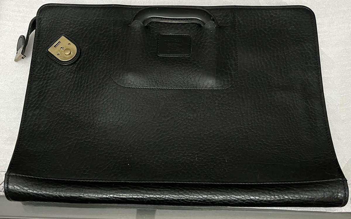 Burberry London Briefcase Black Leather Business Vintage Bag