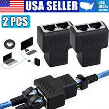 2 X RJ45 Splitter Adapter 1 to 2 Dual Female Port CAT5 6 LAN Ethernet Connector
