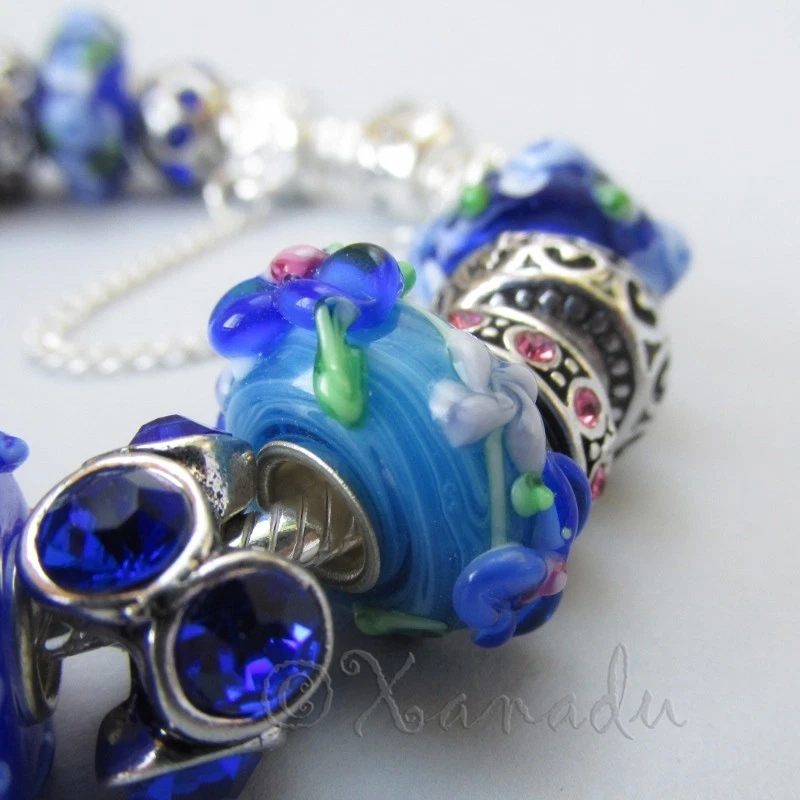 Pulsera Pandora genuina con cuentas de Murano artesanales florales azules reales europeas Foto 4 de 4