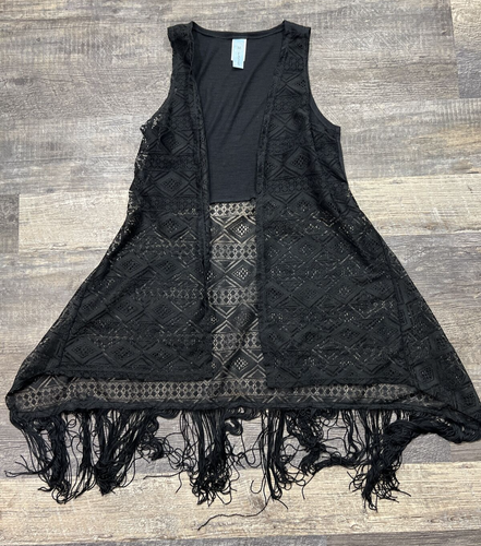 M Fasis Cover Up Weste Cardigan Bluse Netz Fransen Gr. S schwarz - Bild 7 von 10