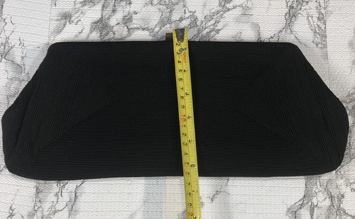 VTG Black Clutch Evening Bag Purse Corde Type Jemco Unique Shape Gold Tone Clasp - Picture 3 of 7