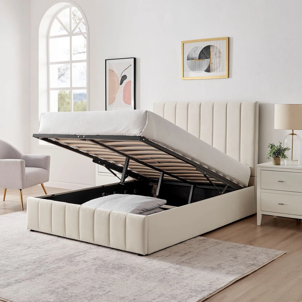 Cream leather ottoman sale bed