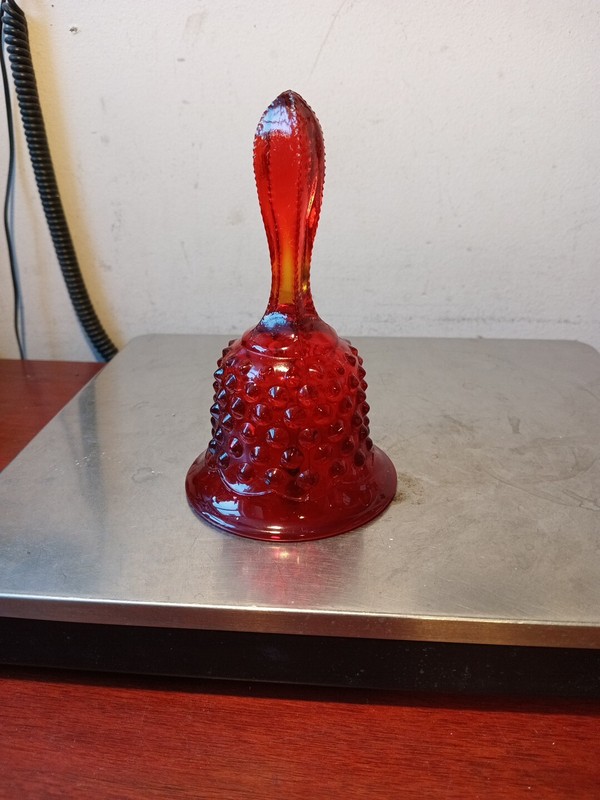 Vintage Fenton Hobnail Dinner Hand Bell with Clapper Ruby Red Art Glass 5 3/4 H
