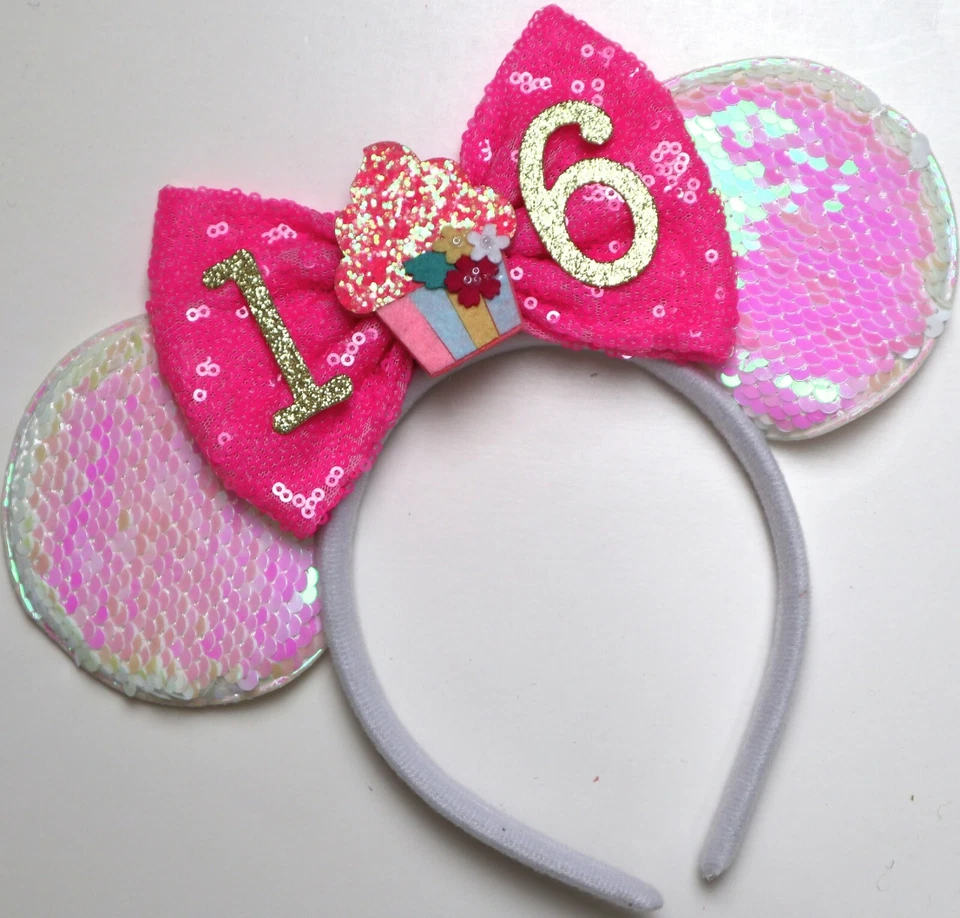 Birthday Minnie Ears, Pink Mickey Mouse Ears, Any Age Birthday Mickey HANDMADE - Image 2 of 4
