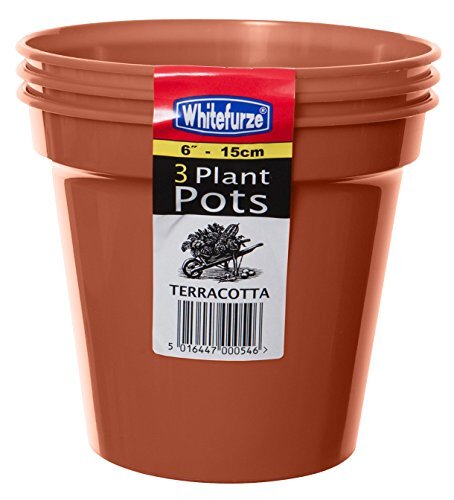 Whitefurze Strong Plastic Terracotta 1.75 Litre Garden Plant Pot 3 Pack - 15cm