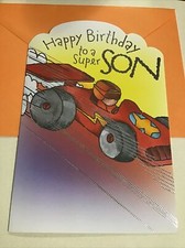 HAPPY BIRTHDAY To A Super Son Racing Car Terrific Son Cool Greeting Card