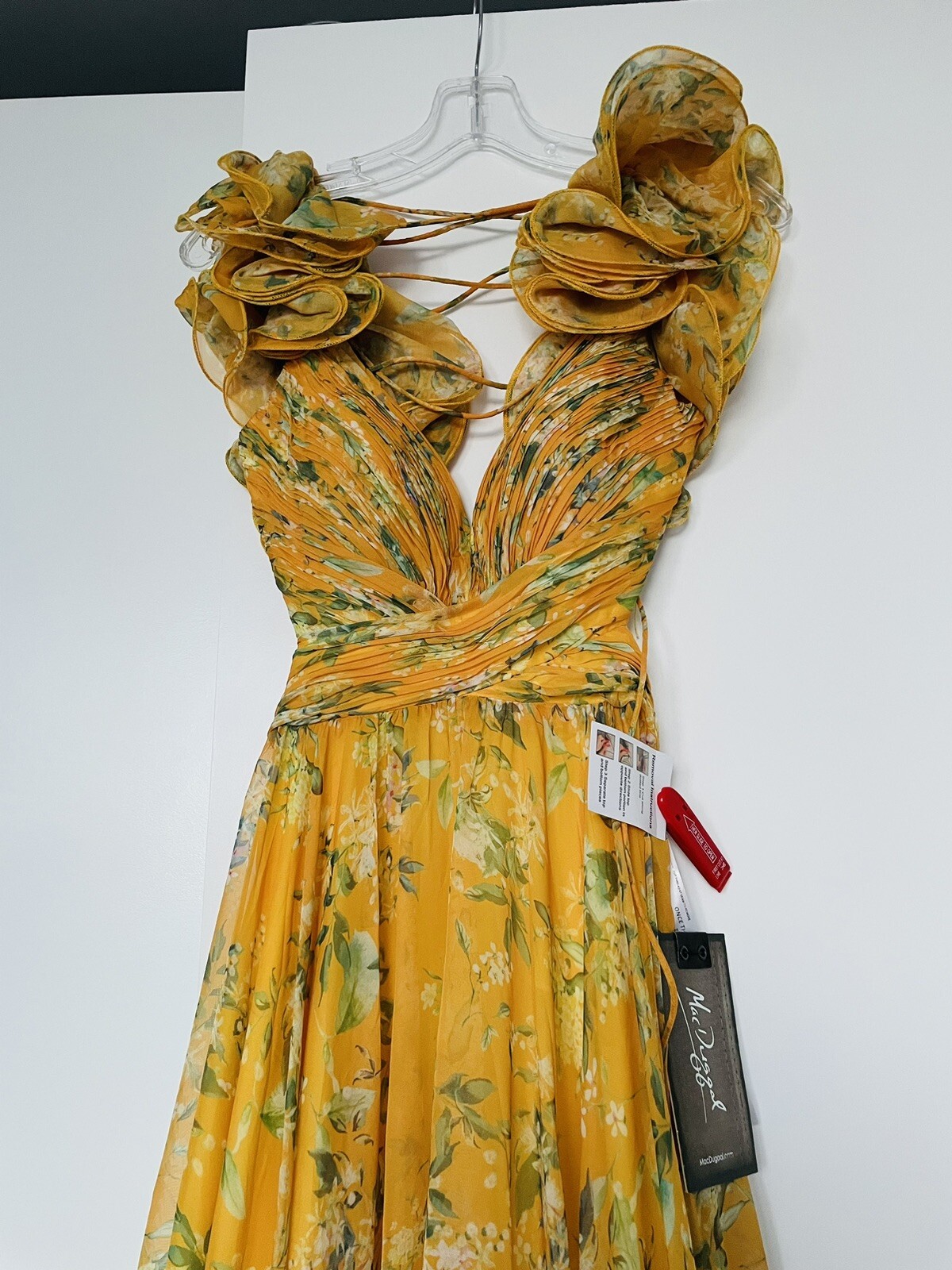 NWT Mac Duggal Yellow Ruffle Tiered Floral Cut-Out Chiffon Gown Dress, Size  2 | eBay