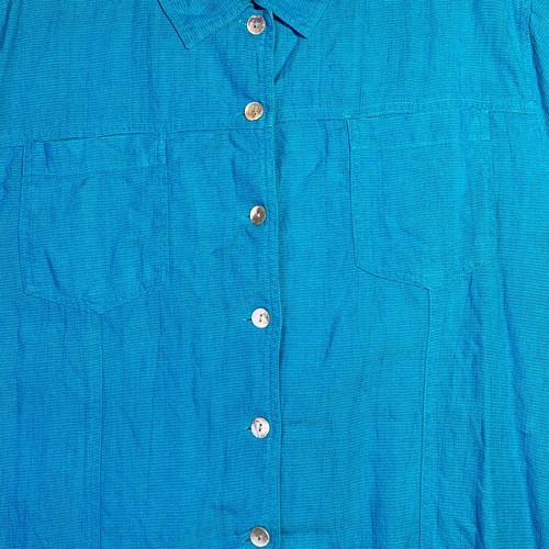 Chicos Damen LEINEN Top Gr. 3 TEAL Chambray lange Rollriegelärmel KNOPFLEISTE - Bild 4 von 11