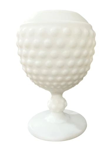 Vtg 1950’s Imperial Glass Satin Milk Glass Footed Hobnail Ivy Ball  6” Tall (CC)
