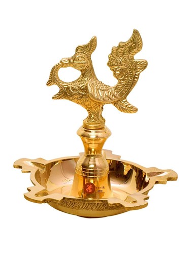 Lampada tradizionale 28'' grande Kuthu Vilakku Annapakshi pavone ottone olio fai da te - Foto 10 di 11