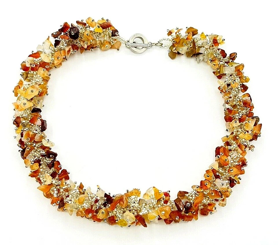 Juego de pulsera collar cuentas semilla transparente astillado racimo ágata naranja Foto 3 de 4