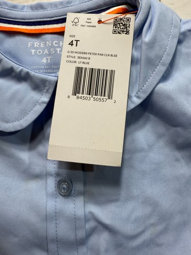 French Toast Girl's Light Blue Short Sleeve Modern Peter Pan Collar Blouse Sz 4T - Picture 4 of 4