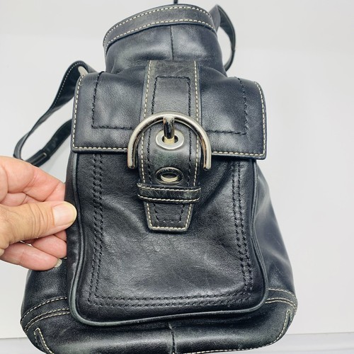 COACH Large SoHo Shoulder Tote 10037 in Smooth Black Leather w/ Accent Stitching - Picture 6 of 12