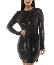 B. Darlin Black Gunmetal Long Sleeve Sequins BodyCon Party Metallic Dress Small