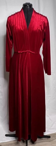 Vintage CHRISTIAN DIOR Red Velvet Wrap Maxi House Dress Robe XS/S Christmas - Picture 3 of 19