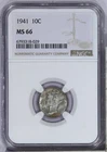 1941 Mercury Dime 10c NGC MS66 - Cool shade of blue!