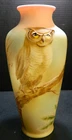 Fenton OOAK JK Spindler Hand Painted Horned Owl Burmese Vase (2014) 13.38"x6" EX
