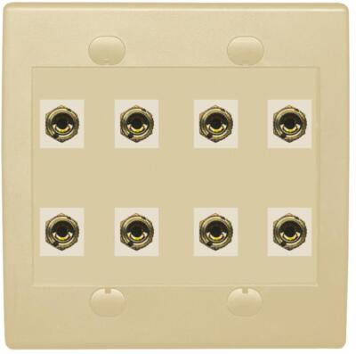 RiteAV 8 Banana 4 Speaker Surround 2 Gang Coupler Wall Plate 2 Gang Ivory