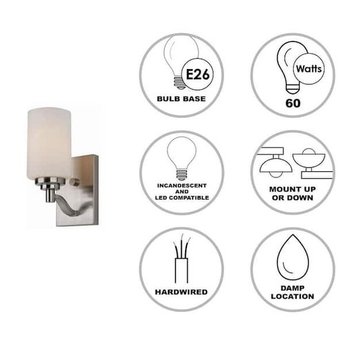 Mod Pod 4.5" 1-Light Brushed Nickel Wall Sconce Light Fixture with Frosted Glass - Picture 4 of 5
