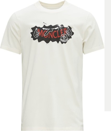 Nw MONCLER cotton T-shirt printed 8C00025 M2326 white logo regular fit - Picture 3 of 6