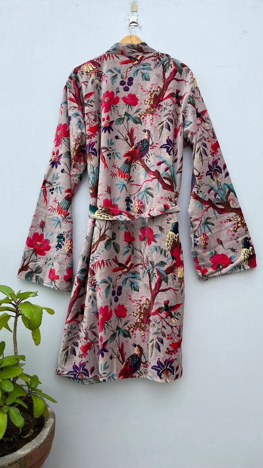 Robe Caftan Long Femme Violette - Coton Floral Fait Main - Style Bohème, Mariage, Plage