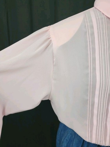 Vtg Justine Todd Pink Blouse w Front Pleating & Concealled Buttons Size 16 - Picture 6 of 19