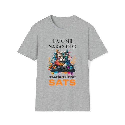Catoshi Nakamoto Stack Those SATS Bitcoin BTC Unisex Cotton Crewneck T-Shirt - Picture 12 of 41