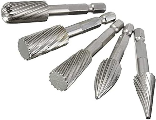 5pcs 1/4 inch Hex Shank Rotary Burr Set, HSS Wood Carving Rotary Rasp File - Picture 4 of 7